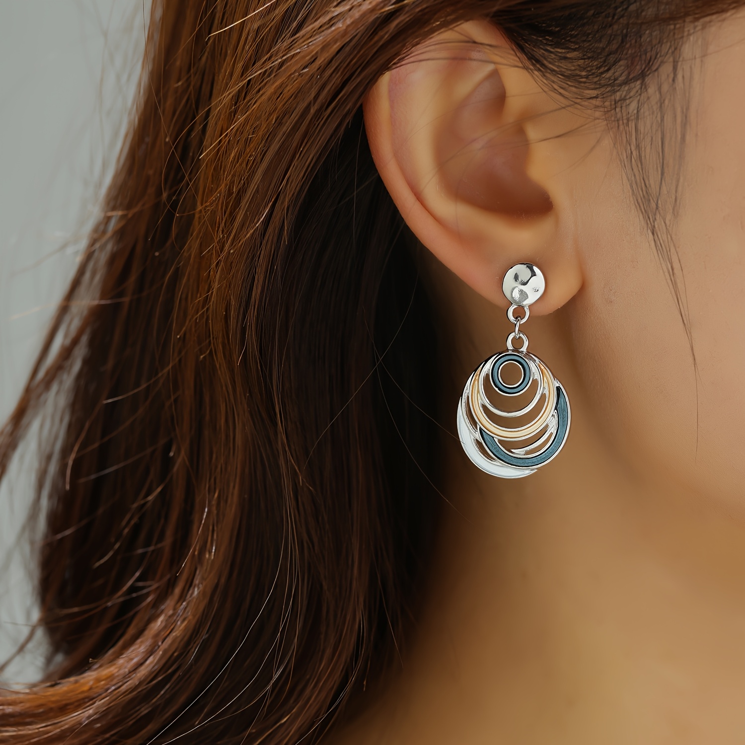 Vintage Bohemian Enamel Pendant Earrings, Circular Cut-Out Design